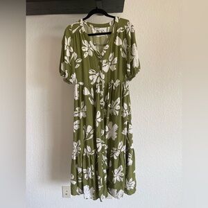 Sonoma Green Puff Sleeve V-Neck Sundress